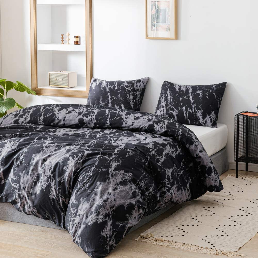 Parure De Lit Microfibre Brossée 180x200 Cm Avec Jupe à Volants - Bleu Acier - 2 Taies D'Oreiller