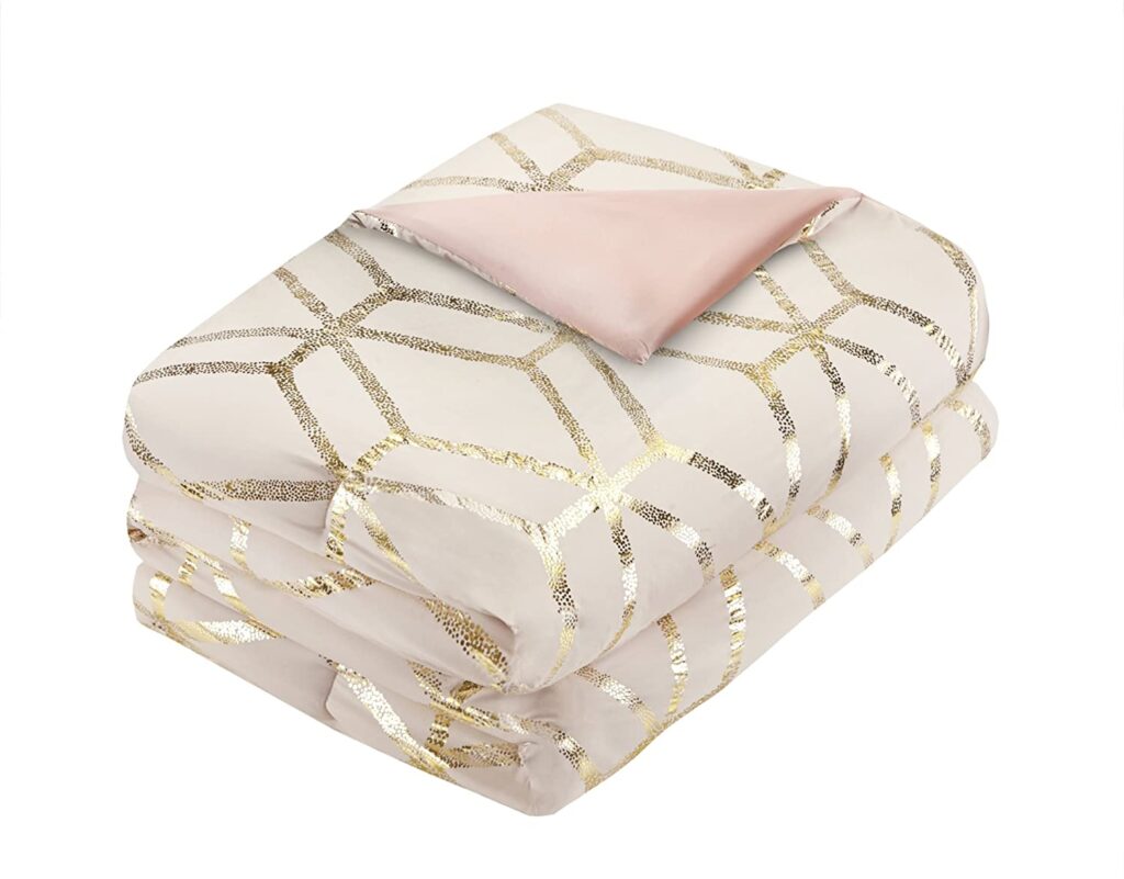 Ensemble couette microfibre avec imprimé géométrique métallisé ...